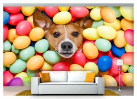 Papel De Parede Animais Cão Ovos Coloridos 3D Anm187