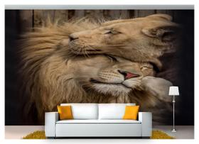 Papel De Parede Animais Casal Leões Carinho 6M² Anm278