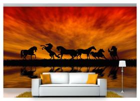 Papel De Parede Animais Cavalos Ao Por Do Sol Anm191