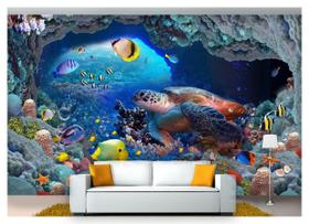 Papel De Parede Animais Golfinho Corais 3D Anm264