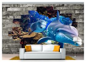 Papel De Parede Animais Golfinho Peixes 3D 6M² Anm277