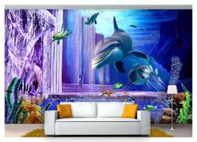 Papel De Parede Animais Golfinhos Paisagem 3D Anm252