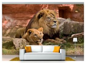 Papel De Parede Animais Leão E Leoa 3D Anm194