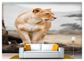 Papel De Parede Animais Leão Savanna 3D Anm115