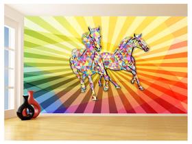 Papel De Parede Animais Pop Art Cavalos Cores 3,5M Pxa359