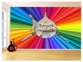 Papel De Parede Animais Pop Art Tubarão Cores 3,5M Pxa552