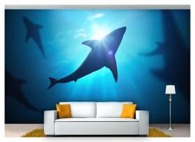 Papel De Parede Animais Tubarões Oceano 3D Anm260
