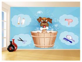 Papel De Parede Animal Cão Petshop Banho Tosa 3,5M Anm394