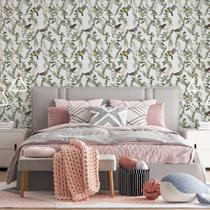 Papel de Parede Animal Florais Verdes Cheio de Aves