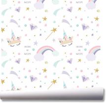 Papel De Parede Arco Íris Unicórnio Menina Kit 02 Rolos A68