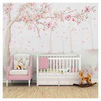 Papel De Parede Arvore Rosas Quarto De Menina Floral M - Banner bani