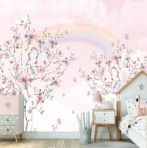 Papel De Parede Arvore Rosas Quarto De Menina Floral M² - Banner Bani