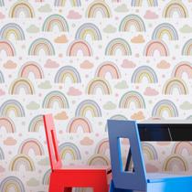 Papel de Parede Auto Adesivo Aquarela Infantil Arco iris Colorido decorado Lavavel Quarto Sala 15m