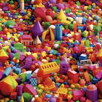 Papel de Parede Auto Colante Quarto Infantil Blocos de brinquedo Colorido Lavavel Criança 12m