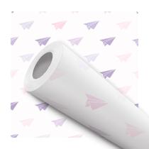 Papel de Parede Autoadesivo Aviãozinho Infantil Roxo Rosa Decorativo