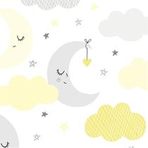 Papel De Parede Autoadesivo Baby Nuvens Lua Cinza E Amarelo