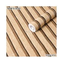 Papel De Parede Autoadesivo De PVC Com Textura De Madeira Marrom, Listrado E Destacável Para Quarto
