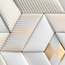 Papel de Parede Autoadesivo Vinílico Geométrico Branco Dourado Efeito 3D Decoração Quarto Sala