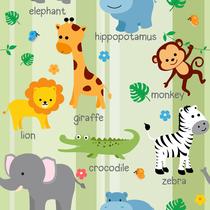 Papel de Parede Autoadesivo Vinílico Reforma Safari Animais Quarto Infantil Maternidade Bebê Verde