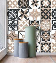 Papel de Parede Autocolante Azulejo Português Preto e Bege Para Banheiro Cozinha - Arth Decor