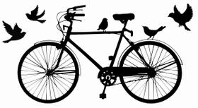 Papel de Parede Autocolante Decorativo Adesivo Decorativo Desenho - Bicicleta E Pássaros Cor Preta - PlayShop Eletronicos