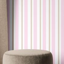 Papel de Parede Autocolante Listrado Chiclets em Tons de Rosa e Bege