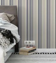 Papel de Parede Autocolante para Quarto e Sala Listrado Azul e Bege 10 Metros