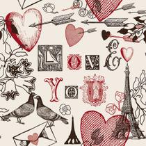 Papel De Parede Autocolante Para Quartos E Sala Paris Com Torre Eiffel E Corações