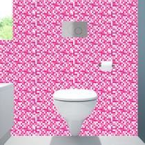 Papel de Parede Autocolante Pastilhas Quadriculadas Tons Rosa Pink E Branco Vinil