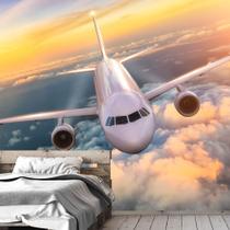 Papel de Parede Avião Mar Nuvens Viagem Sala Adesivo - 379pcm Papel de Parede Avião Mar Nuvens Viagem Sala Adesivo - 379pcm