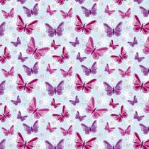 Papel De Parede Azul Claro Com Borboletas Vermelhas E Lilas