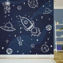 Papel de Parede Azul Menino Espaço Foguete Infantil 6m²
