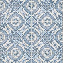 Papel de parede azulejo círculos azul sobre branco vinil ref: dpaz48