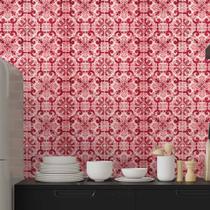 Papel de Parede Azulejo Cozinha Arabescos Vermelhos 3,00x0,58m