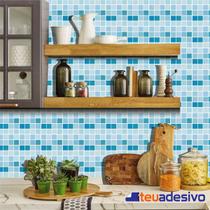 Papel De Parede Azulejo Cozinha Lávavel Pastilha Azul 3M