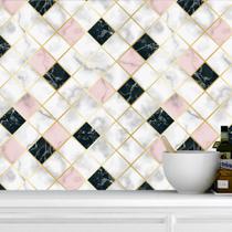 Papel De Parede Azulejo Mármore Branco Rose E Preto Papel De Parede Azulejo Mármore Branco Rose E Preto