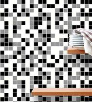 Papel De Parede Azulejo Pastilhas Cinza Branco e Preto para Cozinha Banheiro