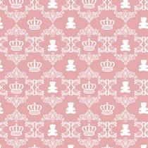 Papel De Parede Baby 54 - Ursinhos E Coroa Rosa E Branco