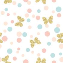 Papel De Parede Baby Bolinhas E Borboletas -3,30x0,50m Papel De Parede Baby Bolinhas E Borboletas -3,30x0,50m