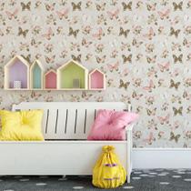 Papel De Parede Baby Borboletas Douradas E Rosas -3,30x0,50m Papel De Parede Baby Borboletas Douradas E Rosas -3,30x0,50m