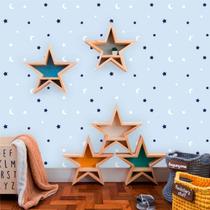 Papel de Parede Baby Lua e Estrelas fundo Azul 250 Papel de Parede Baby Lua e Estrelas fundo Azul 250