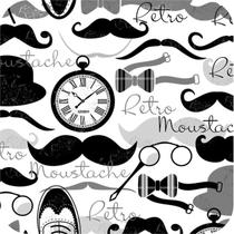 Papel De Parede Barbearia Bigode Mustache Kit 02 Rolos A419 - Quartinho Decorado