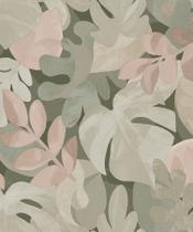 Papel de Parede Belize Folhagem Verde e Rosa PH3007