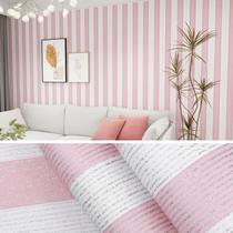 Papel de parede Biyoee listrado rosa e branco 40 x 300 cm autoadesivo