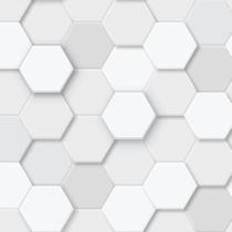 Papel de Parede Branco 3D Exágonos Geométrico 57x270cm Papel de Parede Branco 3D Exágonos Geométrico 57x270cm
