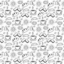 Papel De Parede Branco E Desenhos Preto Chá Pão Café Rosca