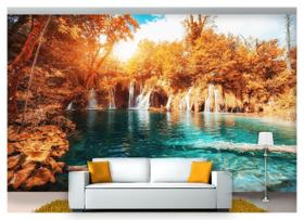 Papel De Parede Cachoeira Natureza Outono 3D 6M² Nch174