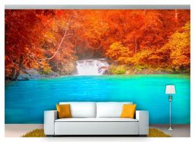 Papel De Parede Cachoeira Natureza Outono 3D 6M² Nch191