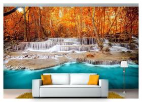 Papel De Parede Cachoeira Natureza Outono 3D 6M² Nch203