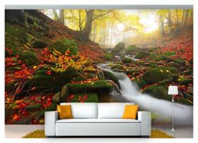 Papel De Parede Cachoeira Natureza Outono 3D Nch195